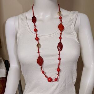 Red, gold, black bead necklace